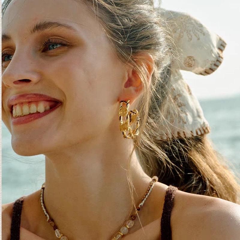 Braided Rope Sunflower Hoop Earrings [D8HAA2PK]