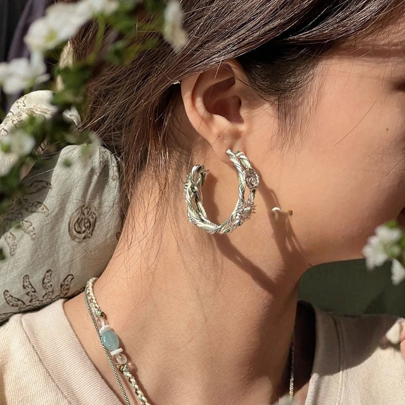 Braided Rope Sunflower Hoop Earrings [9ONPI7V1]