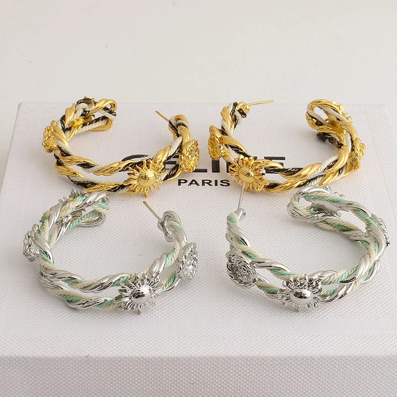 Braided Rope Sunflower Hoop Earrings [OHUDNZPT]