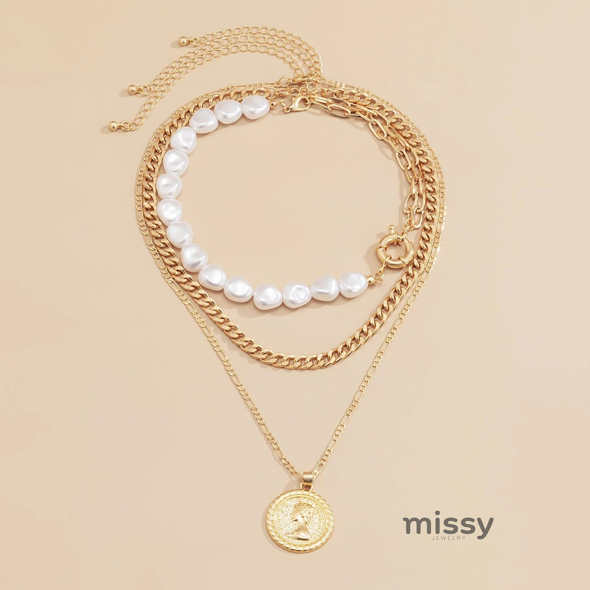 Brayla Layered Cameo Necklace [3YLI1S3L]