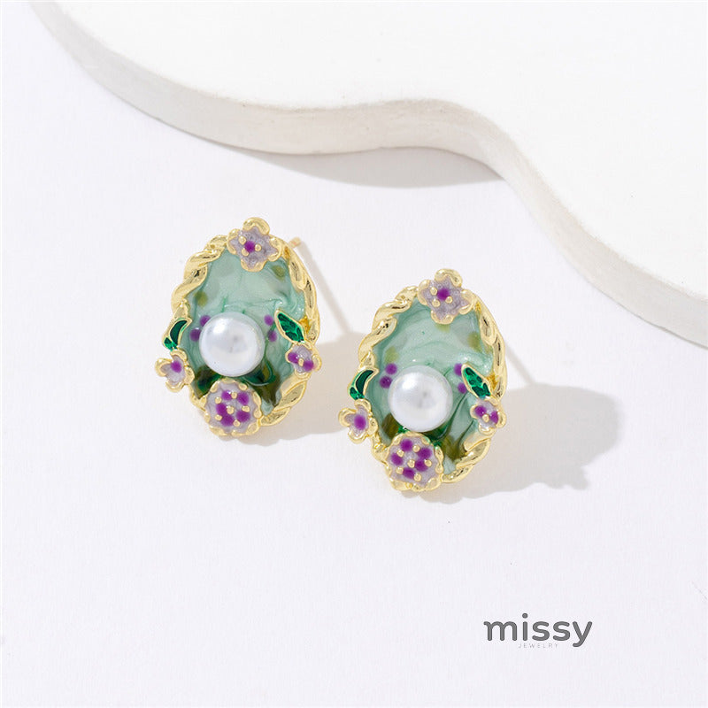 Brecklyn Monet Floral Pearl Earrings [JFM27FL9]