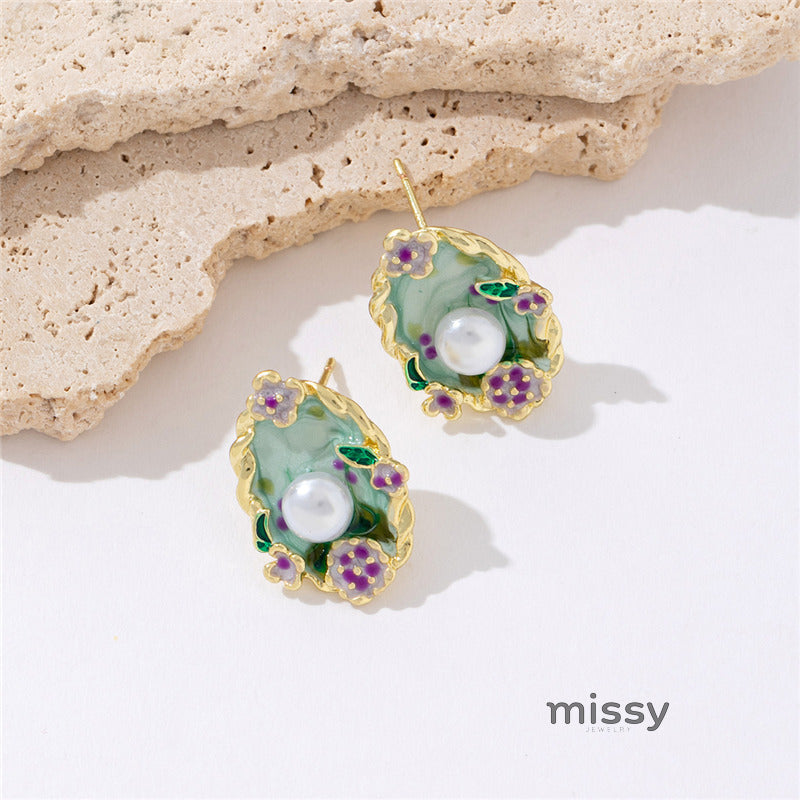 Brecklyn Monet Floral Pearl Earrings [EZFDL1C2]