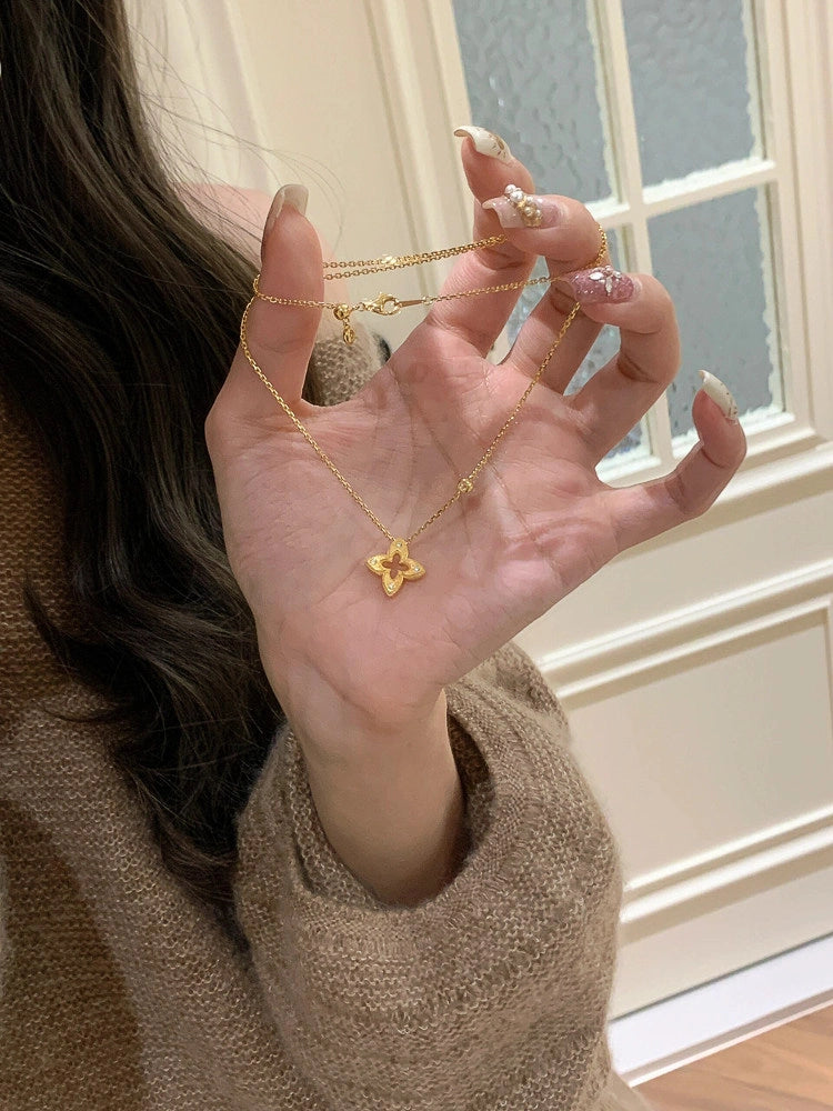 Brushed Gold Flower Necklace [JXZHURI9]