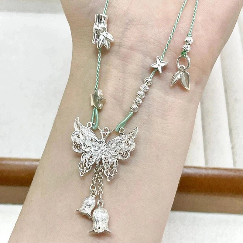 Butterfly Tassel Pendant Necklace [QYRW3O16]