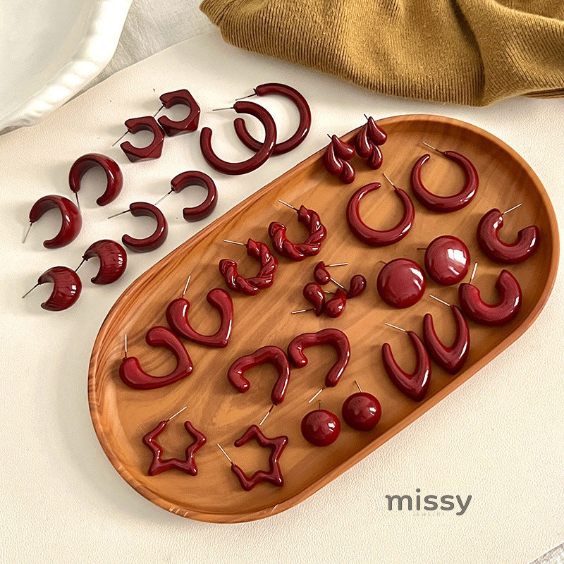 Carly Wine Red Enamel Drop Earrings [LG3K0MRH]