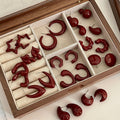 Carly Wine Red Enamel Drop Earrings [LG3K0MRH]