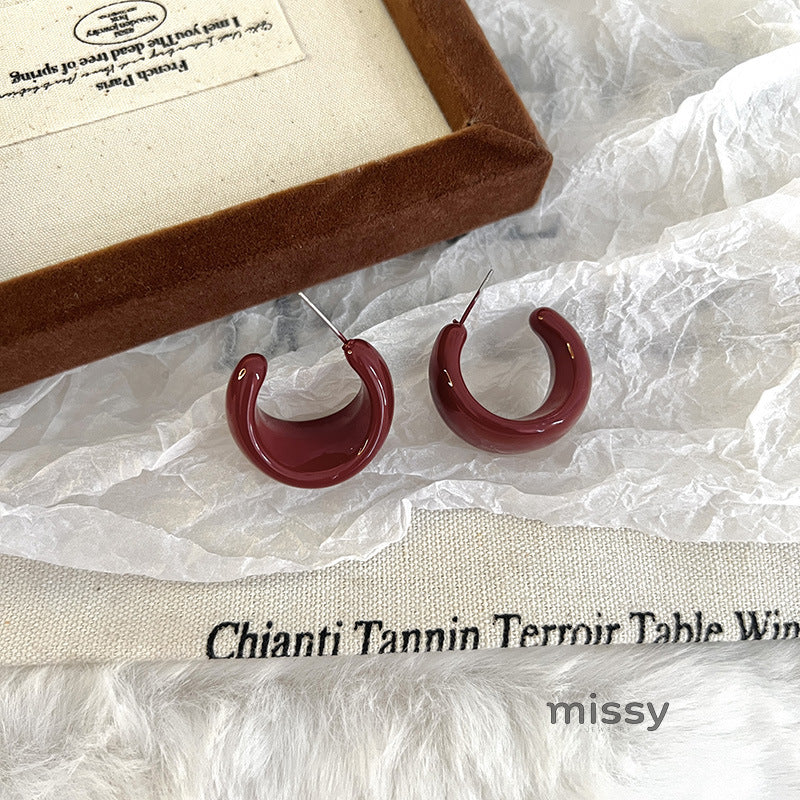 Carly Wine Red Enamel Drop Earrings [2OCE7V0H]