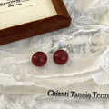 Carly Wine Red Enamel Drop Earrings [GE83TQYZ]