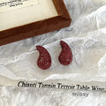 Carly Wine Red Enamel Drop Earrings [QOE443QR]