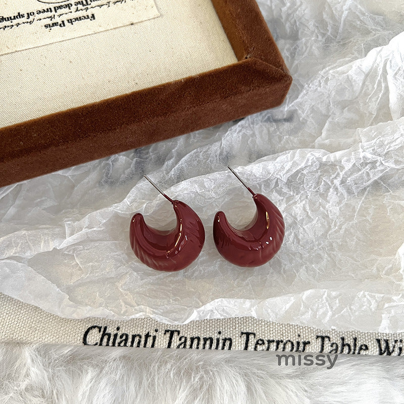 Carly Wine Red Enamel Drop Earrings [9XSO9GOZ]