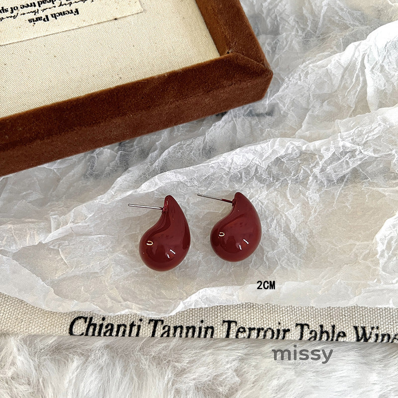 Carly Wine Red Enamel Drop Earrings [H3QWHQ25]