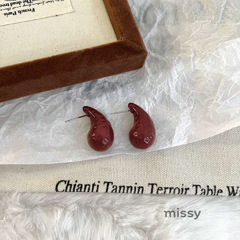 Carly Wine Red Enamel Drop Earrings [1MWTDH12]