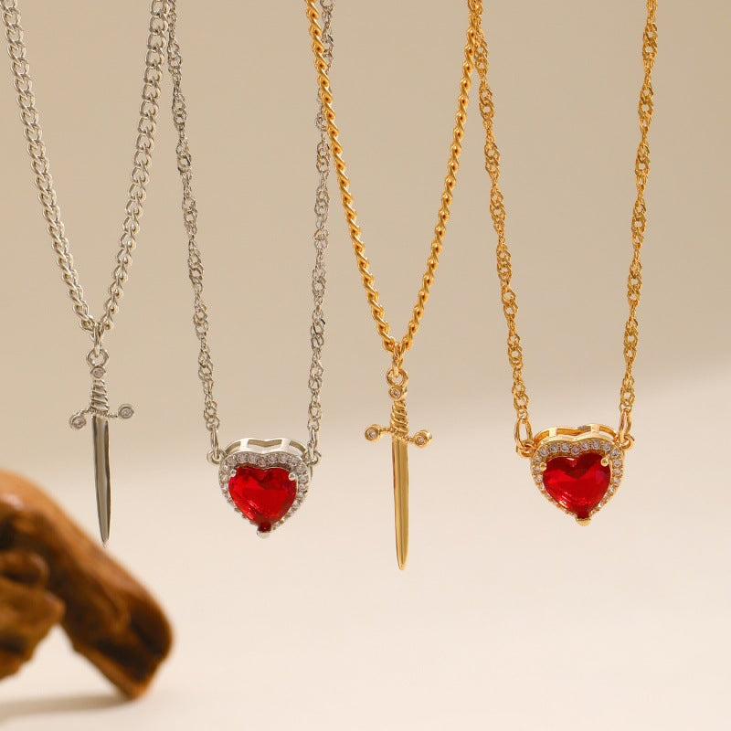 Carlynn Dagger Heart Pendant Necklace - Gold [JSBH4NWF]