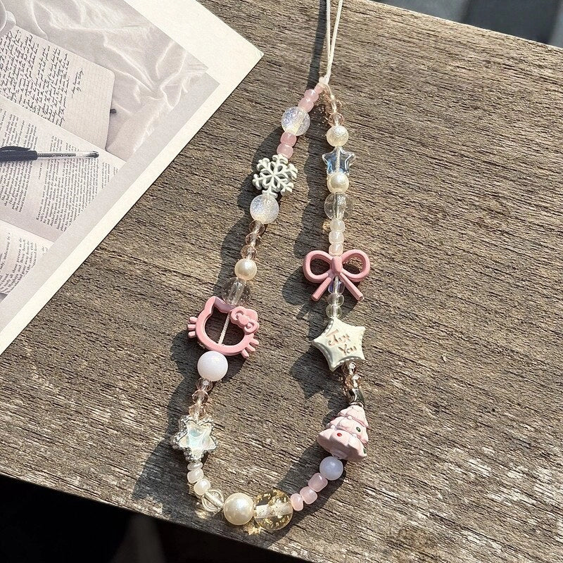 Cat Bowknot Beaded Phone Charm [OLRTBRXV]