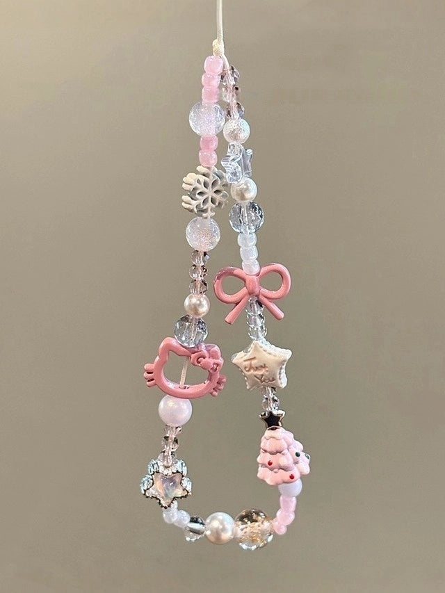 Cat Bowknot Beaded Phone Charm [PPM72WIA]