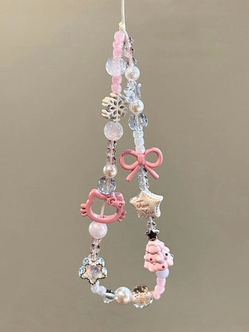 Cat Bowknot Beaded Phone Charm [PPM72WIA]