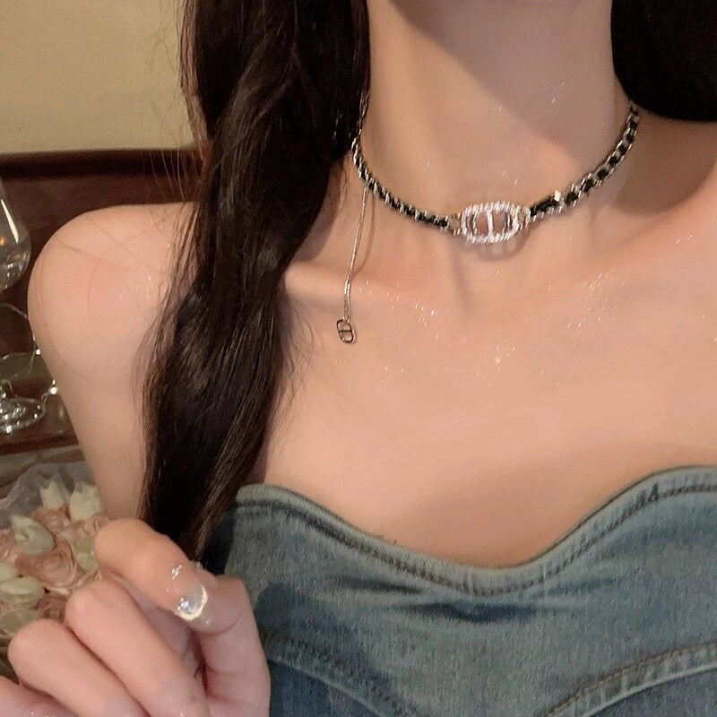 Chain Choker Necklace with Letter Tassel [1TID9TUO]