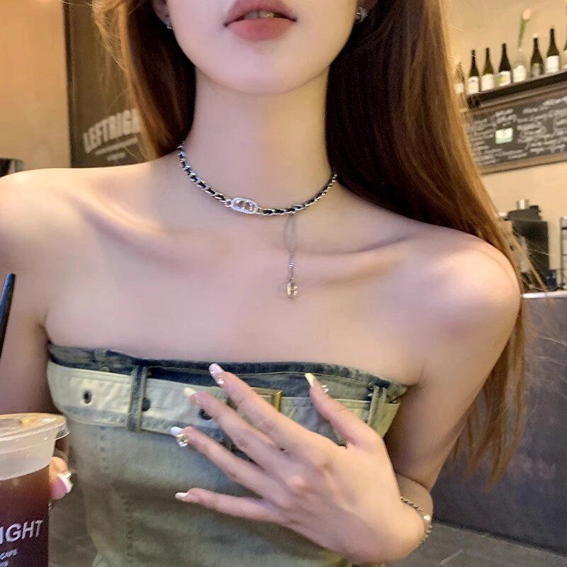 Chain Choker Necklace with Letter Tassel [SMLM5P4C]