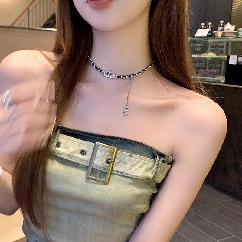 Chain Choker Necklace with Letter Tassel [LZ7ZKZK1]