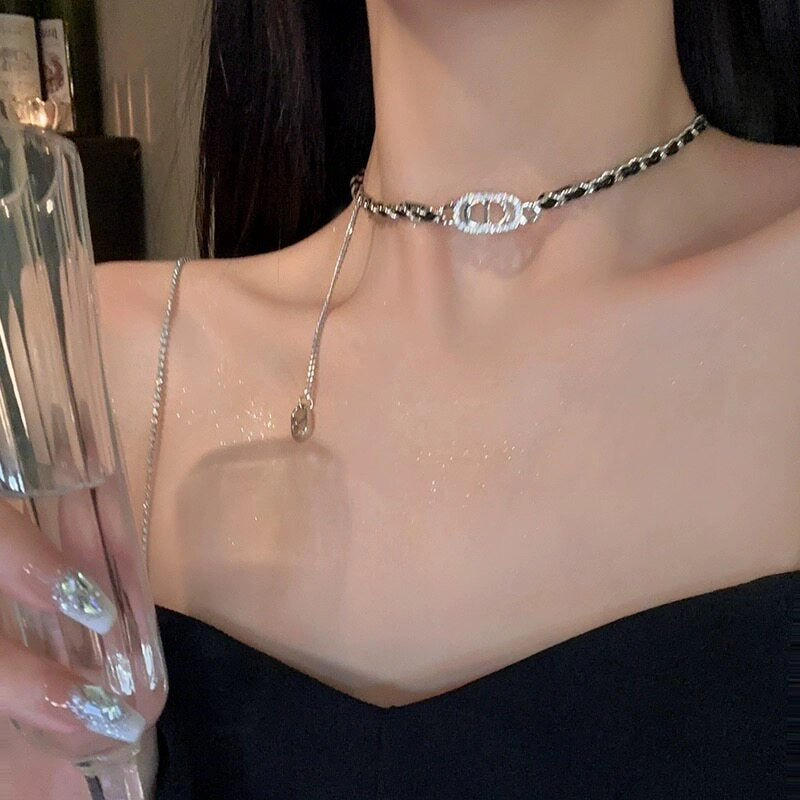 Chain Choker Necklace with Letter Tassel [SMLM5P4C]