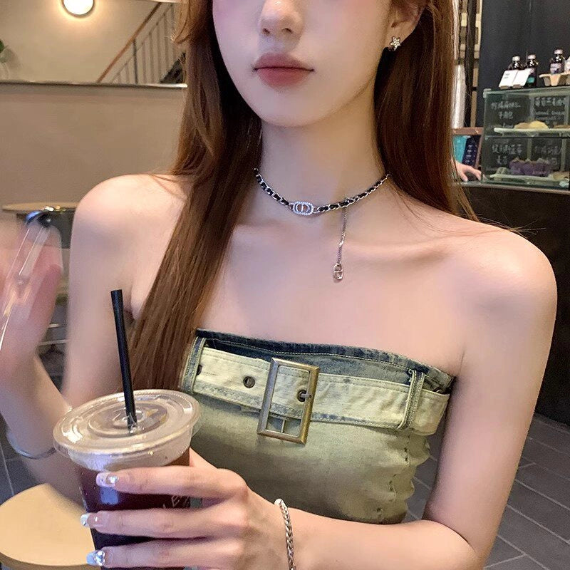 Chain Choker Necklace with Letter Tassel [OSOAPHD8]