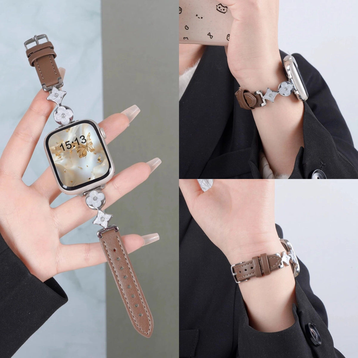 Clover Detail Leather Watch Strap [WHOINRO3]