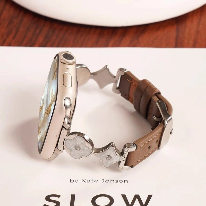 Clover Detail Leather Watch Strap [SZSS4VJO]