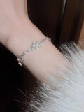 Clover Flower Adjustable Silver Bracelet [9MI23XKA]