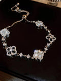 Clover Flower Adjustable Silver Bracelet [GHCL0T8C]