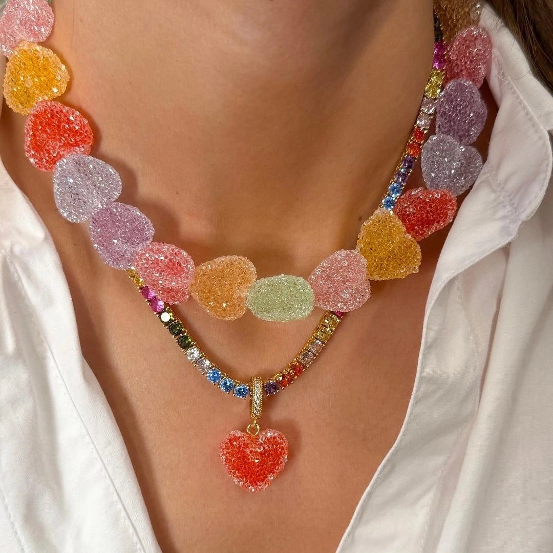 Colorful Heart Resin Pendant Necklace [S4Y0MOT4]