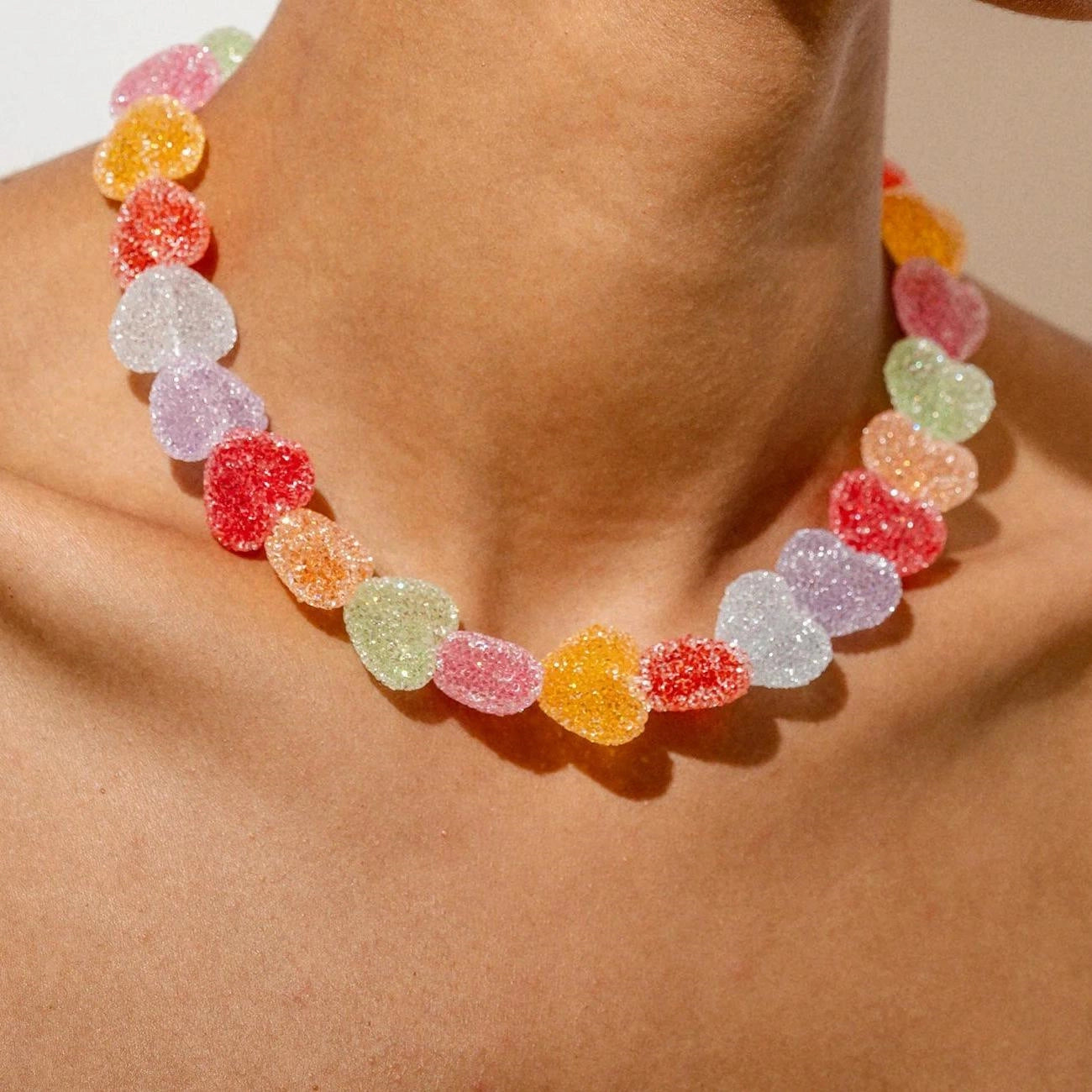 Colorful Heart Resin Pendant Necklace [O965ZRVU]