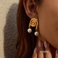 Crimson Stainless Pearl Earrings [CWQKAKGD]