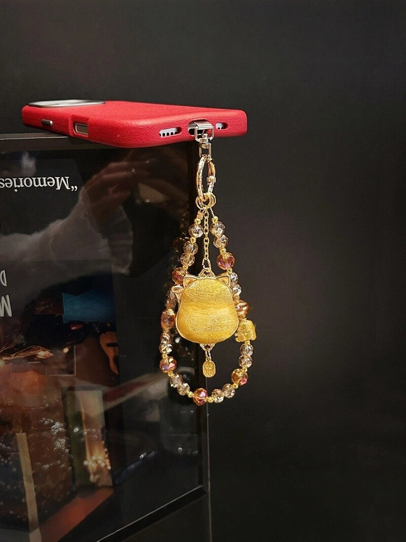 Crystal Fortune Cat Phone Charm [UCQA9R0F]