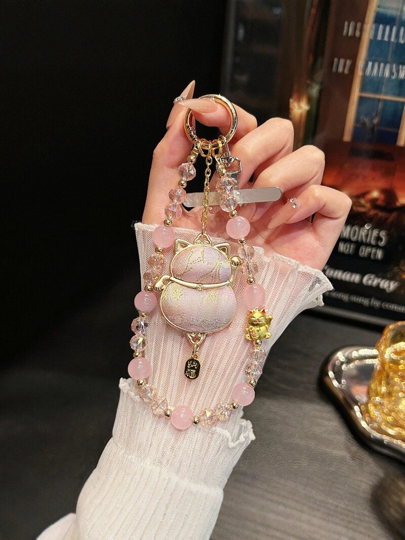 Crystal Fortune Cat Phone Charm [1T7WIS68]