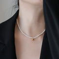 Crystal Pearl and Gold Ball Necklace [YX9WE39I]