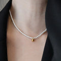 Crystal Pearl and Gold Ball Necklace [4O22Q87D]