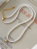 Crystal Pearl and Gold Ball Necklace [17S4M968]