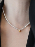 Crystal Pearl and Gold Ball Necklace [02WG0OYG]