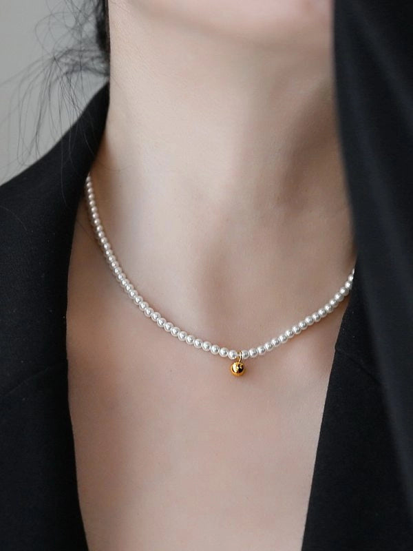 Crystal Pearl and Gold Ball Necklace [WX4ZHEHO]