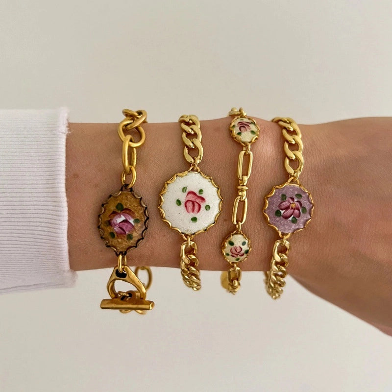 Dainty Floral Charm Bracelet [71MFR03U]