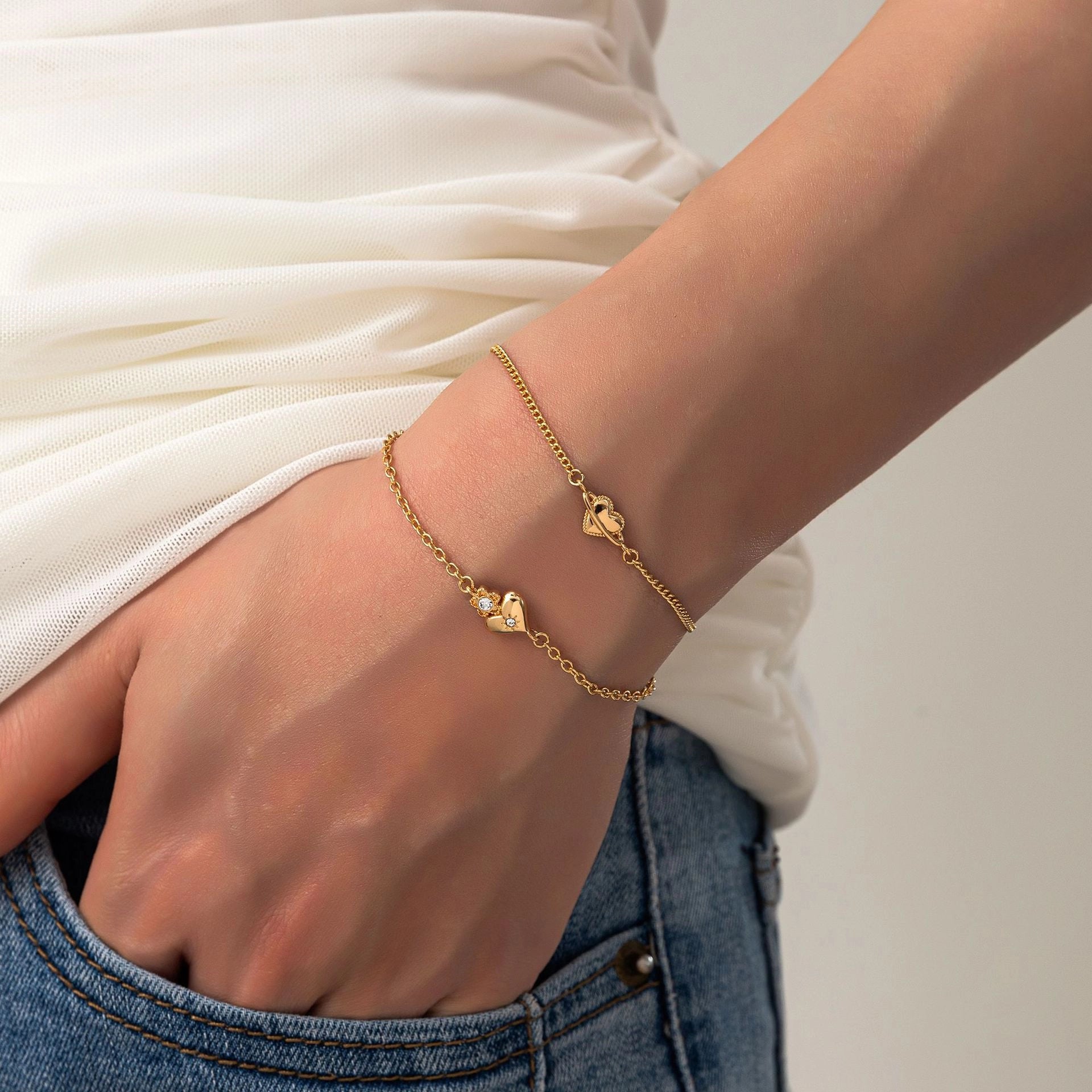 Dainty Heart Charm Adjustable Bracelet [NSFLK6WY]