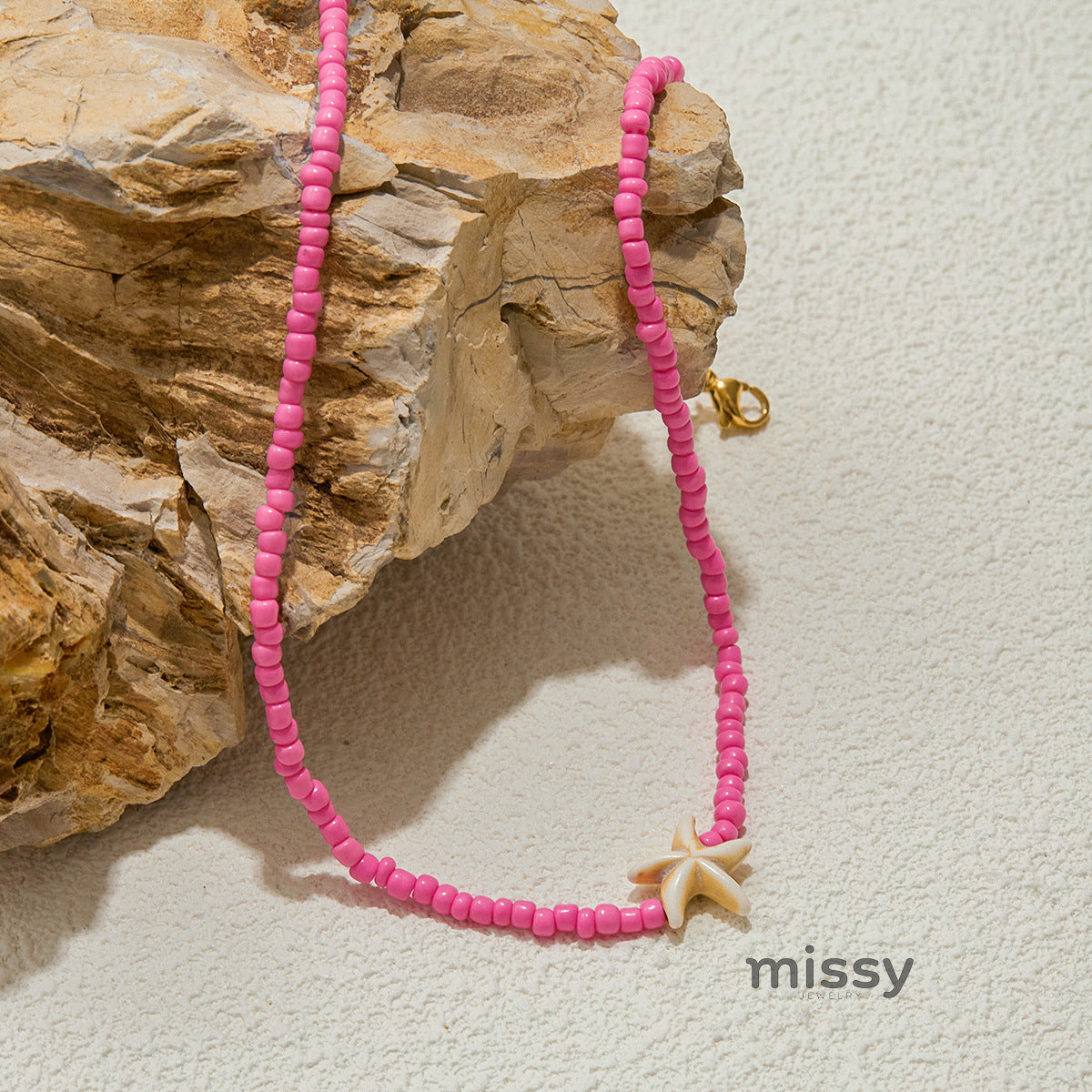 Denim Bohemian Rice Bead Necklace [3AFSMZCW]