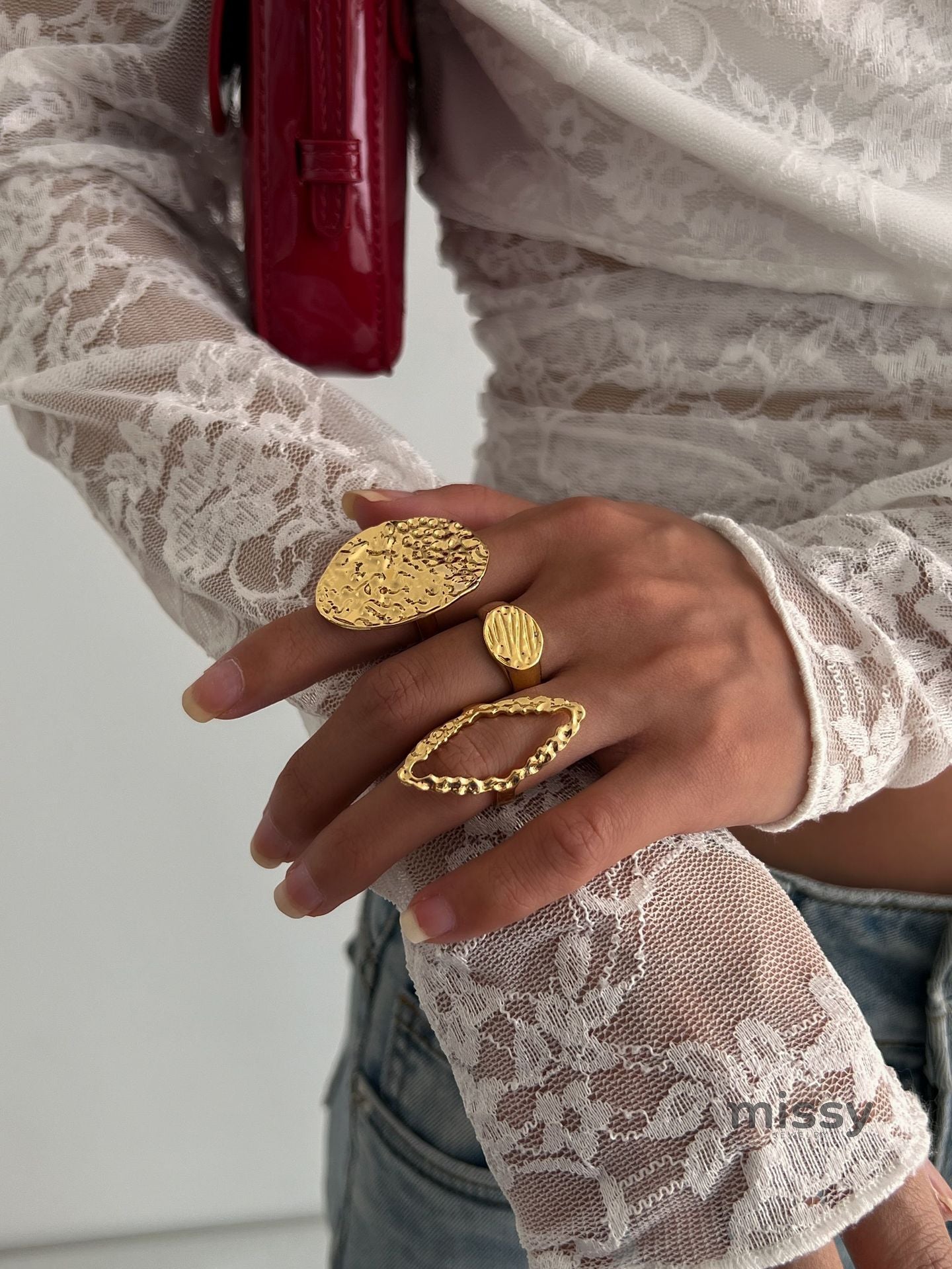 Dezire Folded Geometric Ring Set [W660Z9UQ]