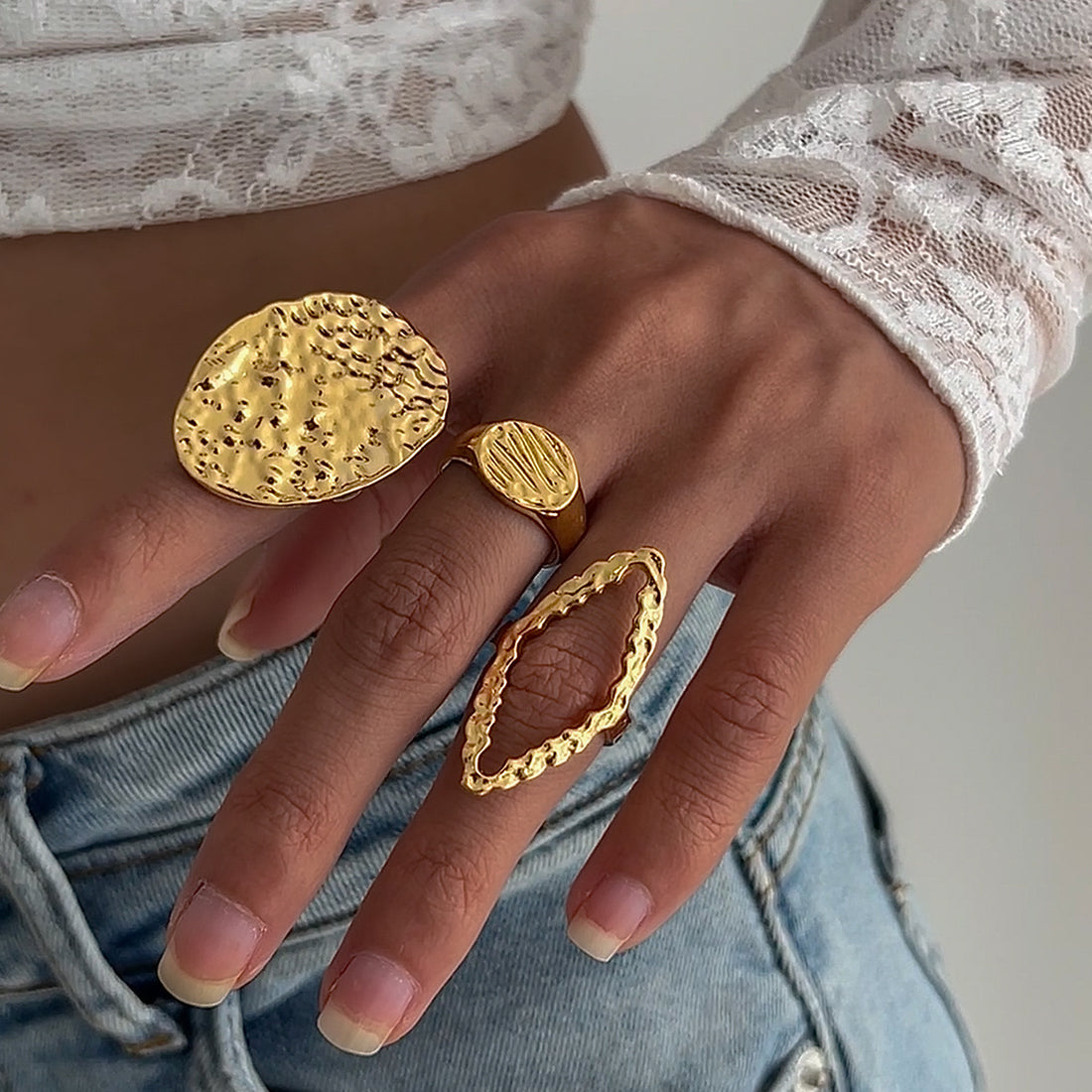 Dezire Folded Geometric Ring Set [QM0P64OS]