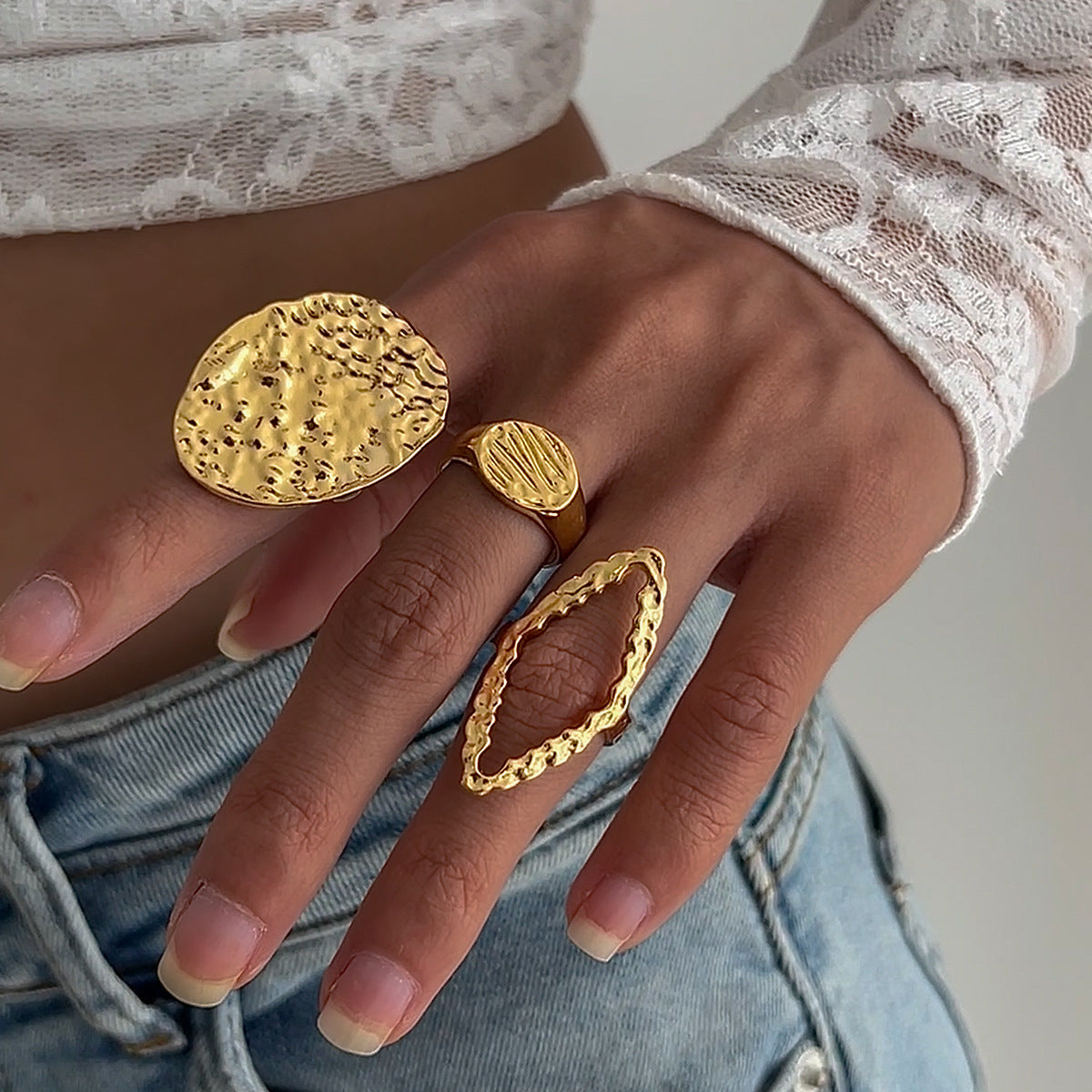 Dezire Folded Geometric Ring Set [QM0P64OS]