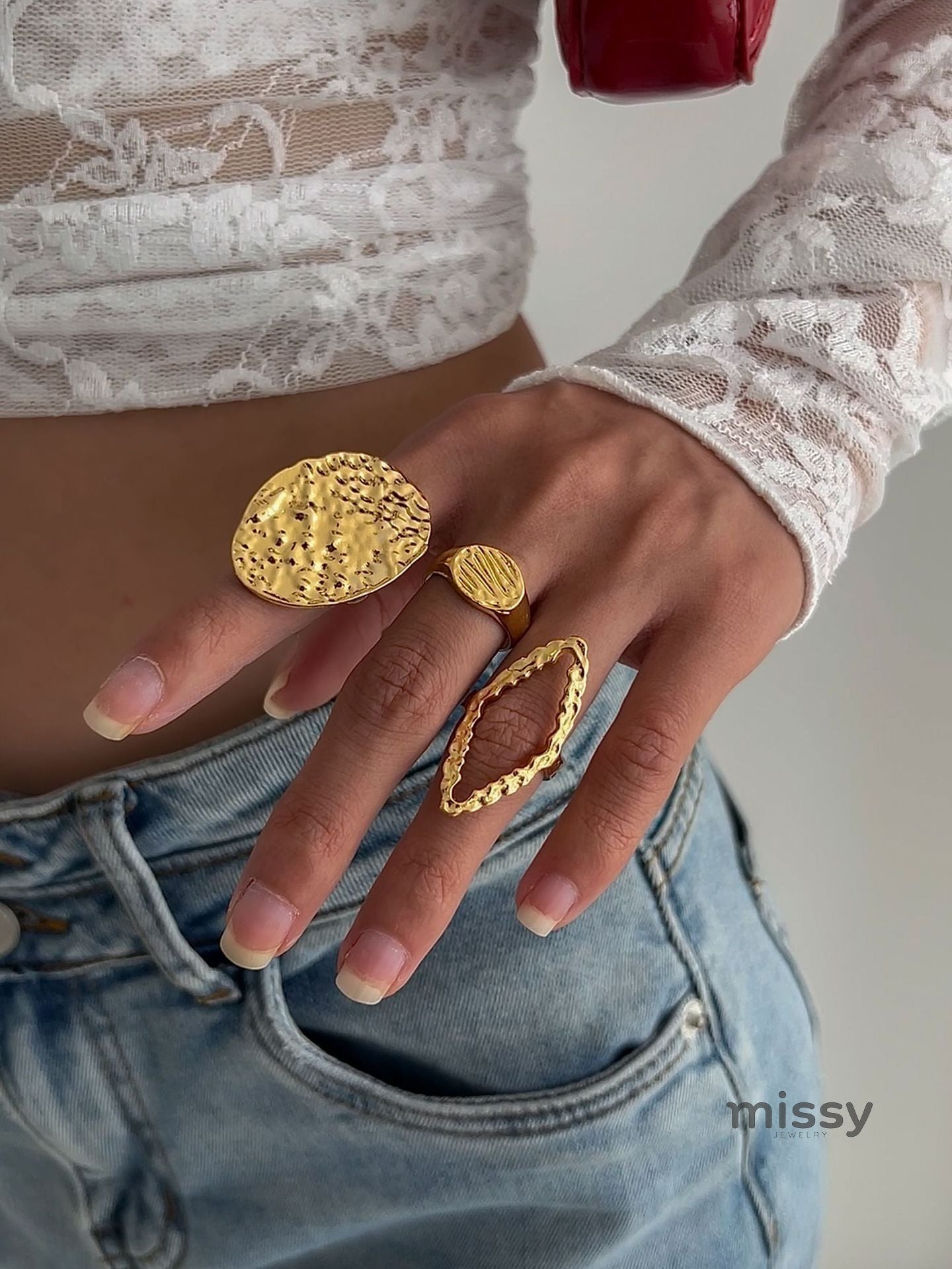 Dezire Folded Geometric Ring Set [LKCTCV4U]