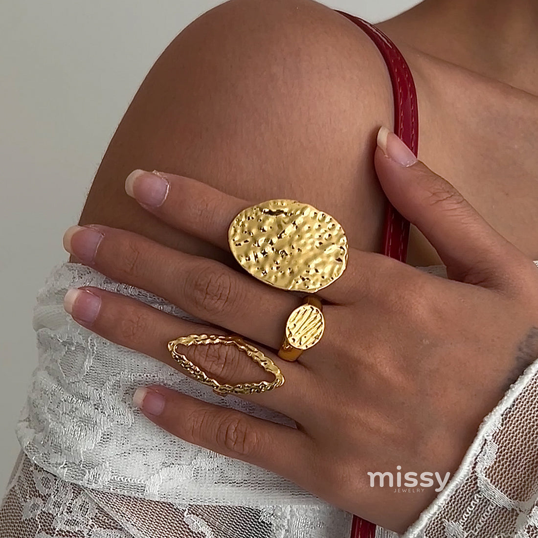 Dezire Folded Geometric Ring Set [QM0P64OS]