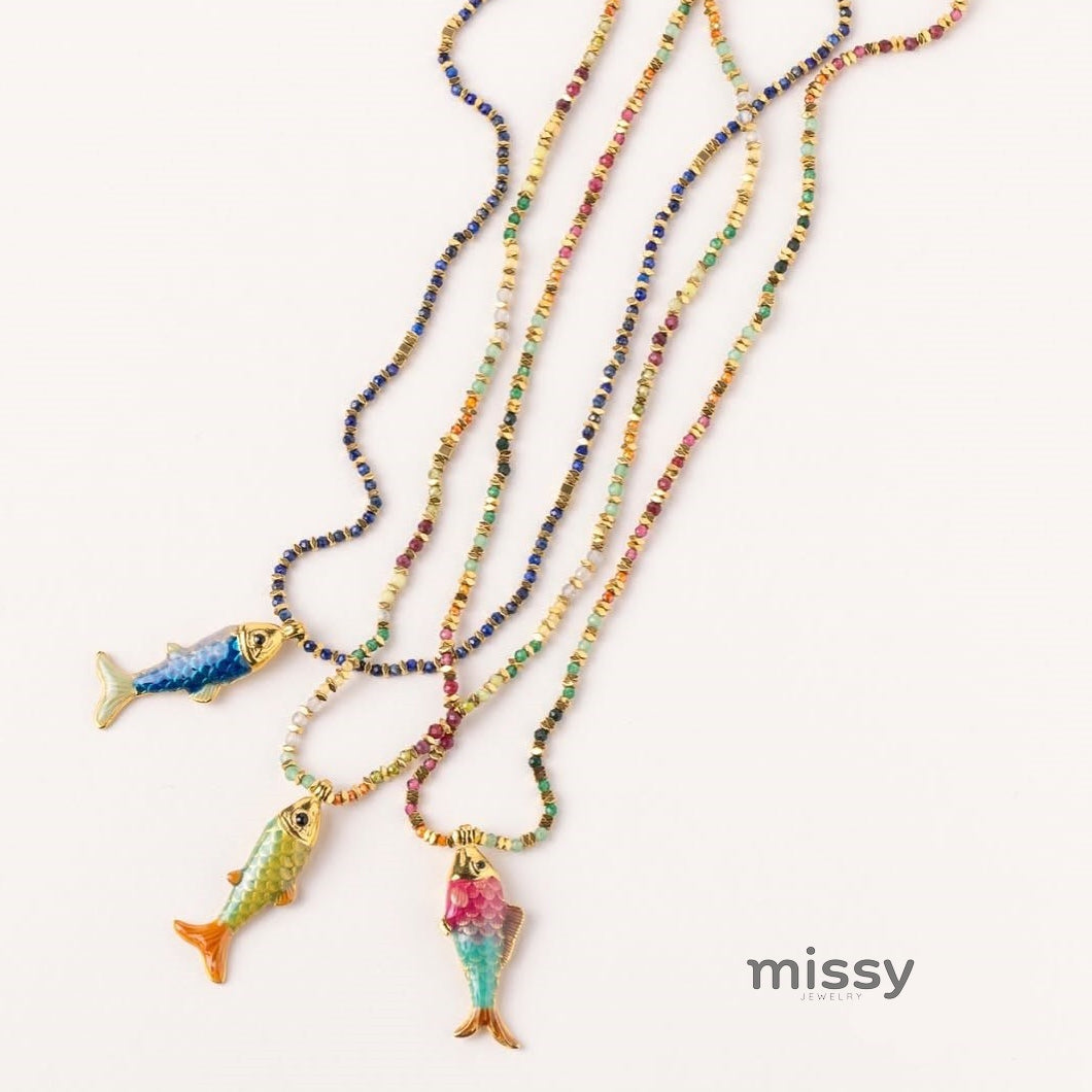 Donna Colorful Fish Pendant Necklace [E10713RA]