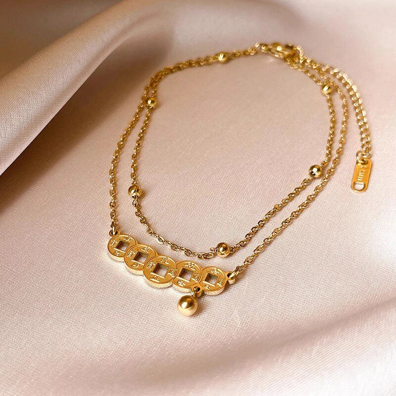 Double-Layer Coin Anklet [S236GMC9]