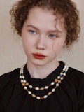 Double-Layer Pearl and Gold Chain Necklace [SG3AOL72]